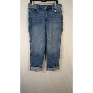 J Jill Women's Stretch Denim Jeans High Rise Straight Leg Cuffed Crop Size 16